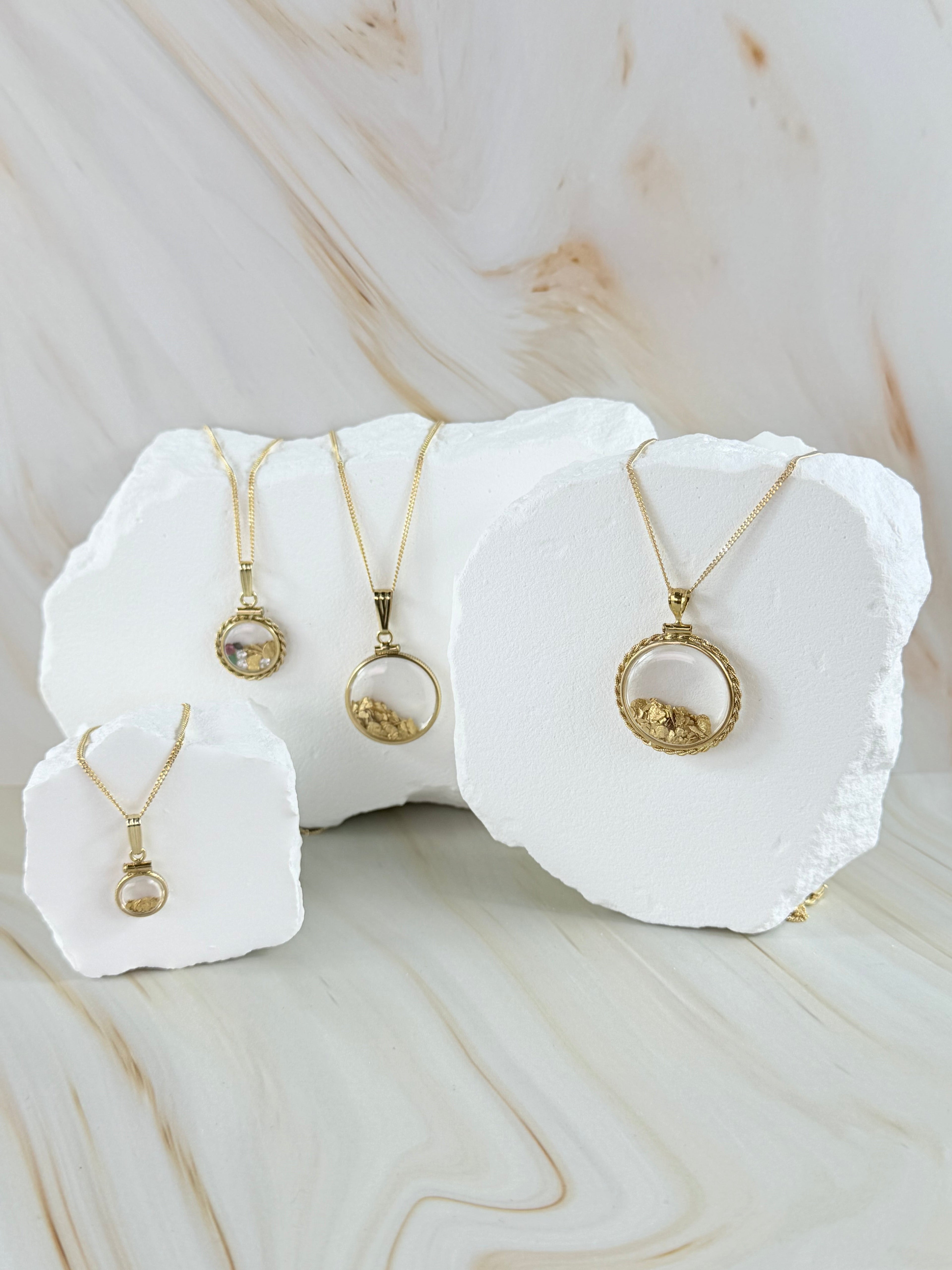 Gold Bezel Pendant filled with 23kt Natural Gold Flakes